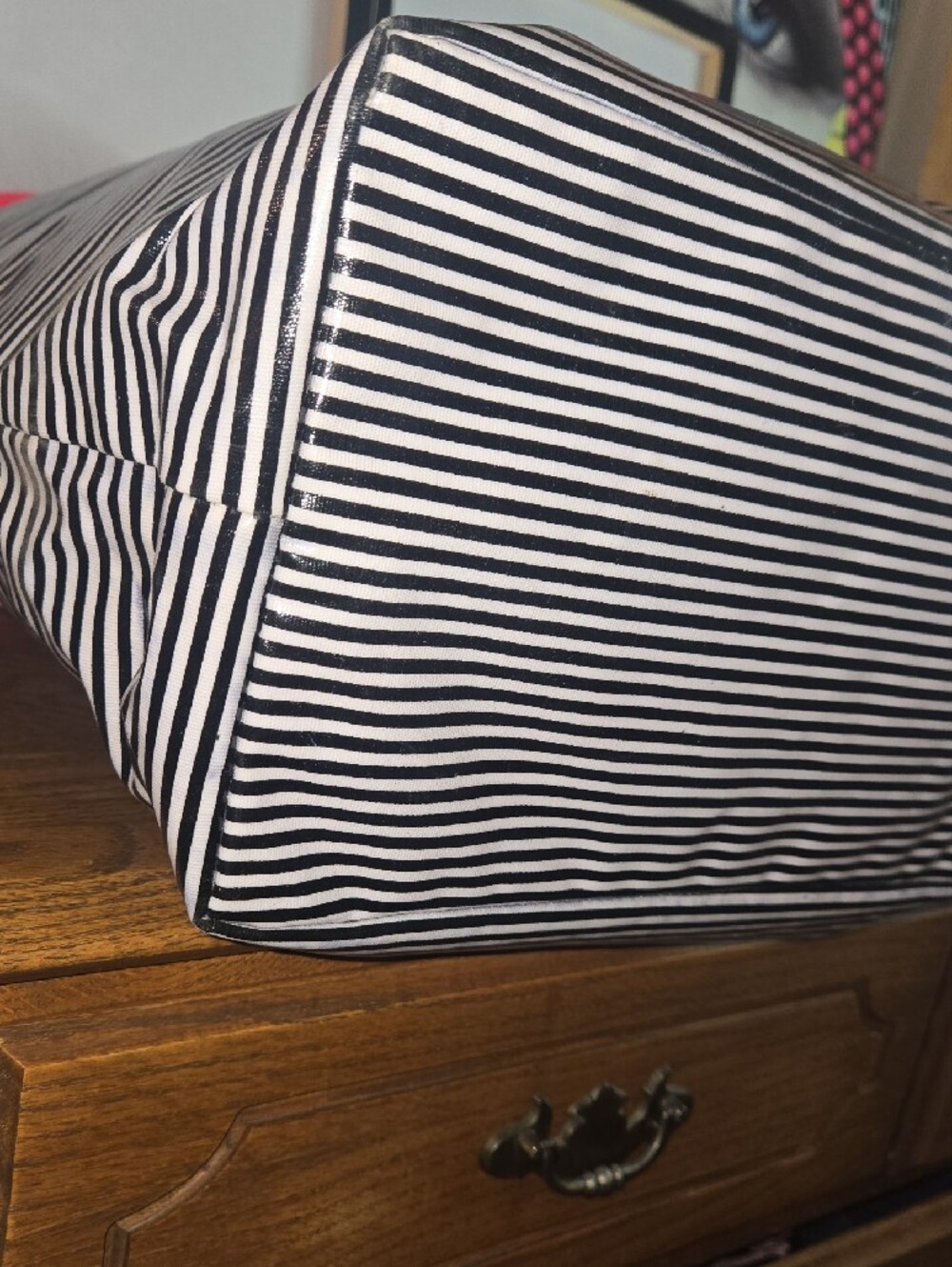 Victoria's Secret Black and White Striped Tote with Pink Handles - Picture 6 of 10